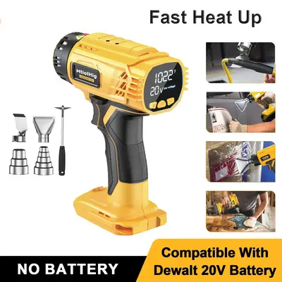 Cordless Heat Gun for DeWALT 20V 4Ah+ Battery (No Battery!!), 350W 990°F Hot Air Gun with 4 Nozzles & Scraper for Crafts, Sh...
