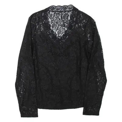 CHICOREE Lace Womens Top Black V-Neck Long Sleeve M