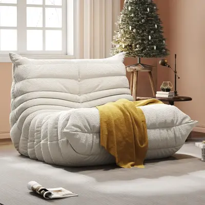 【Fall Deals For You】Bean Bag Chair Furniture – 1/2/3-Seater Lazy Sofa with Teddy Fleece Fabric, High Resilience Memory ...