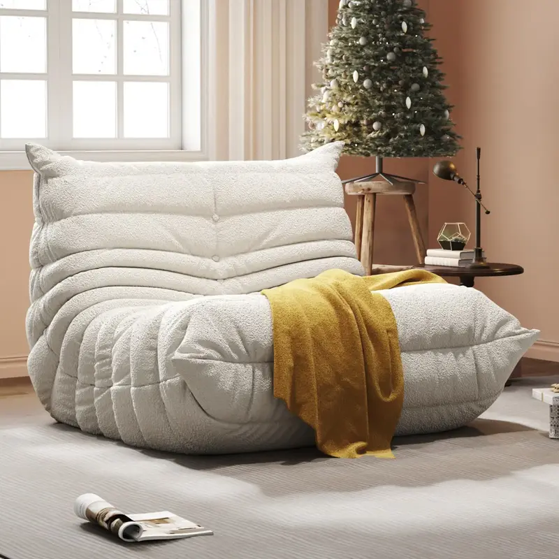 【Fall Deals For You】Bean Bag Chair Furniture – 1/2/3-Seater Lazy Sofa with Teddy Fleece Fabric, High Resilience Memory ...
