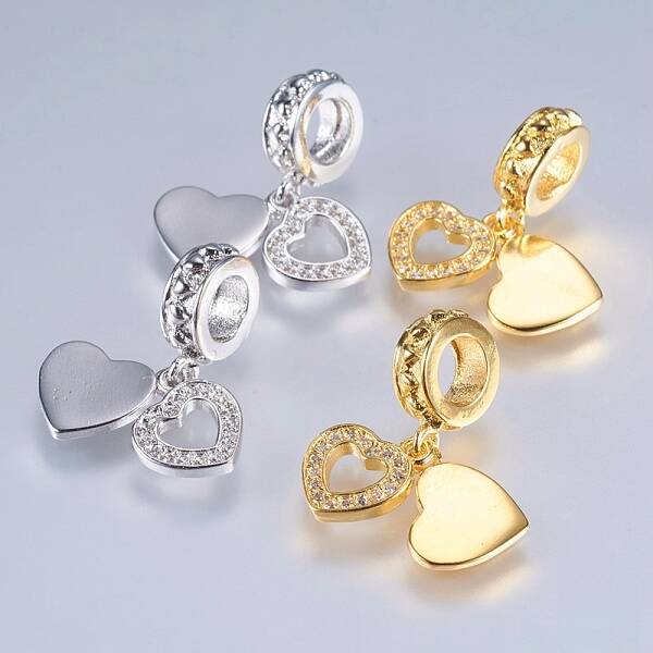 Brass Cubic Zirconia European Dangle Charms