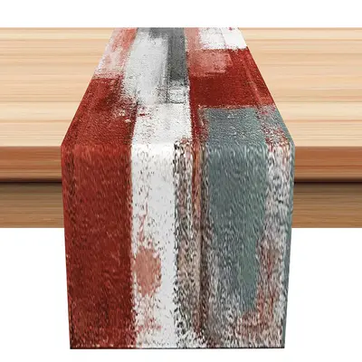 Retro Red Grey White Mixed Dining Room Table Runner - Aperturee