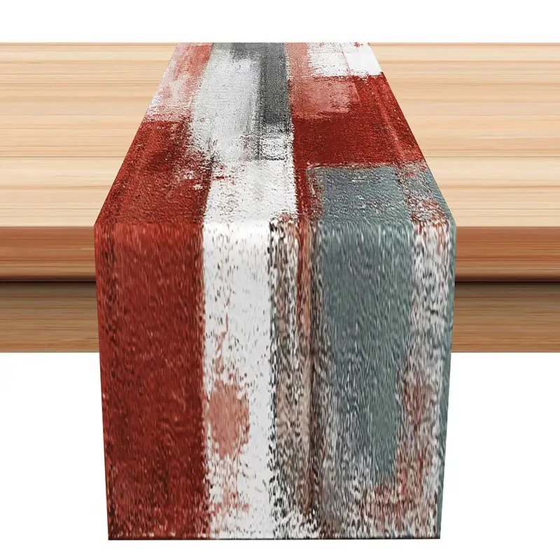 Retro Red Grey White Mixed Dining Room Table Runner - Aperturee