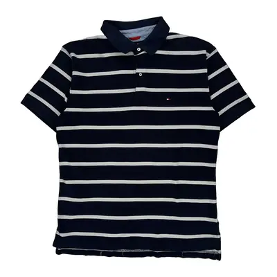 Tommy Hilfiger Striped Polo Shirt - Large Navy Cotton