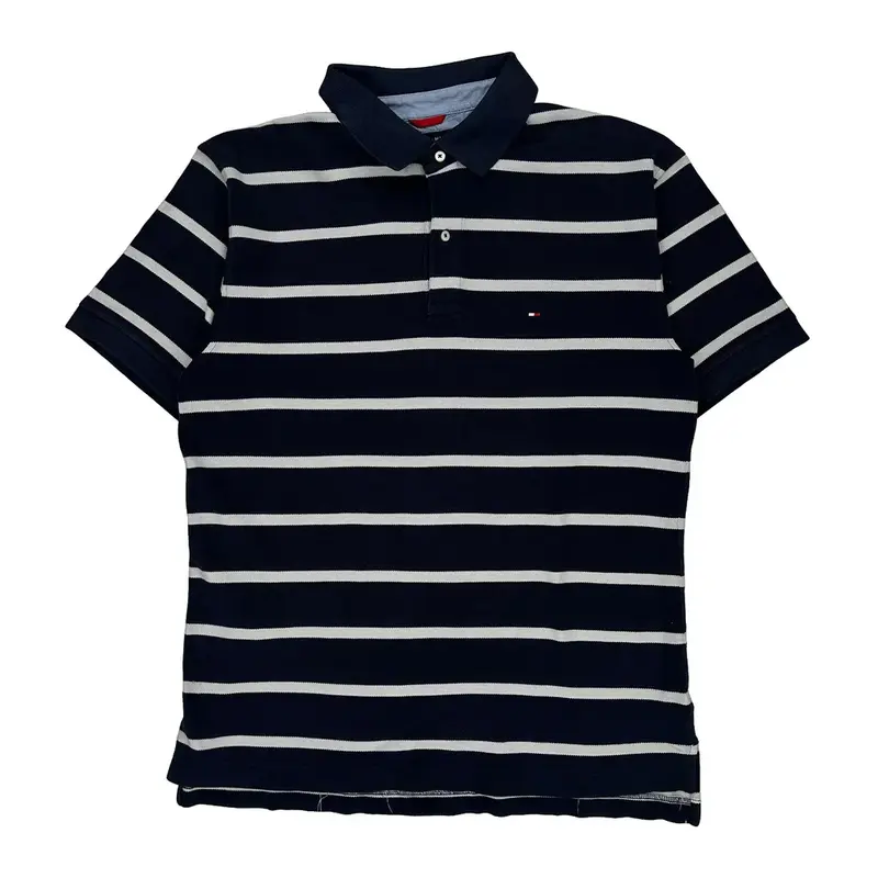 Tommy Hilfiger Striped Polo Shirt - Large Navy Cotton