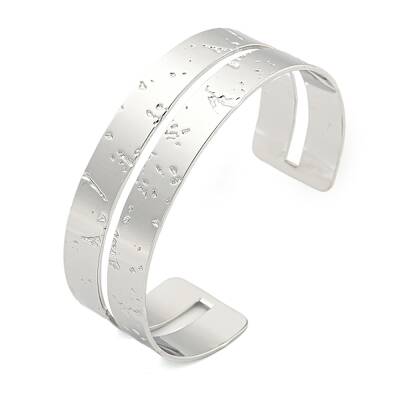 304 Stainless Steel Textured Hollow Open Cuff Bangles