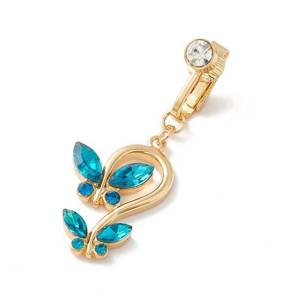 Double Butterfly Rhinestone Charm Belly Ring