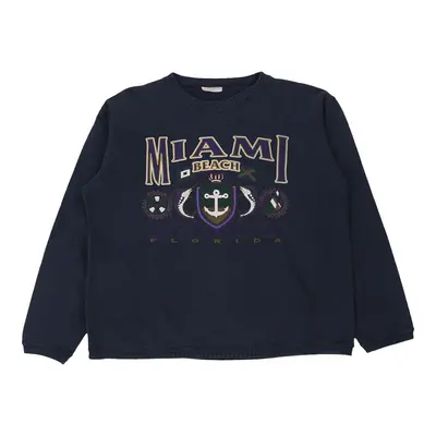 Miami Beach Unbranded Graphic Sweatshirt - Medium Navy Cotton Blend