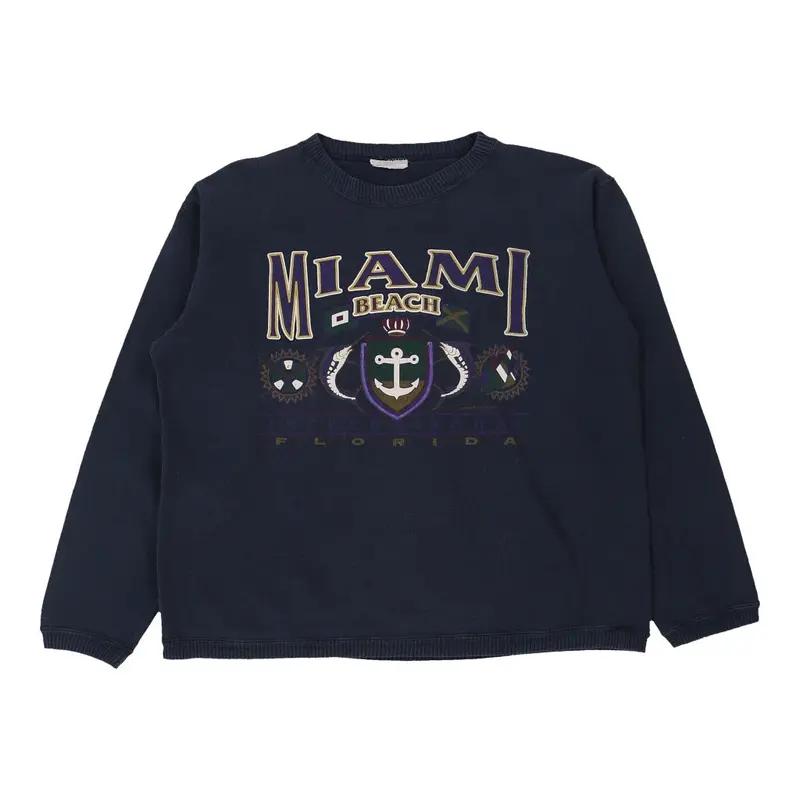 Miami Beach Unbranded Graphic Sweatshirt - Medium Navy Cotton Blend