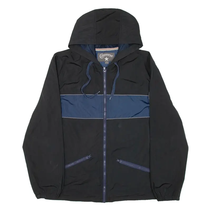 CONVERSE Mens Track Jacket Black Hooded L