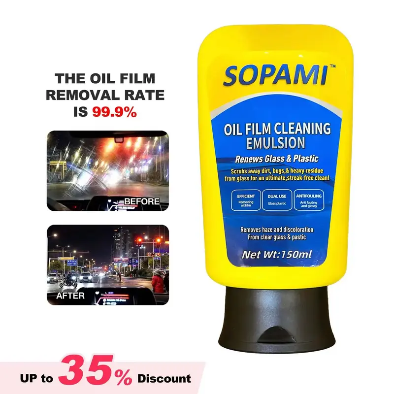 SOPAMI Car Oil Film Cleaning, Glass Decontamination Without Traces, Window Oil Film Cleaning, Fast Cleaning, Compact And Easy...