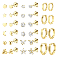 20G Hypoallergenic Surgical Steel Flat Back Earrings Gold Plated Hoop Earrings for Cartilage, Helix, and Multiple Piercings |...