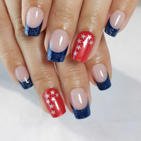 Patriotic Stars & Stripes Press-On Nails | CurvLife Nail | 24pcs Medium Square Fake Nails | Glossy Finish with Glittery Blue ...