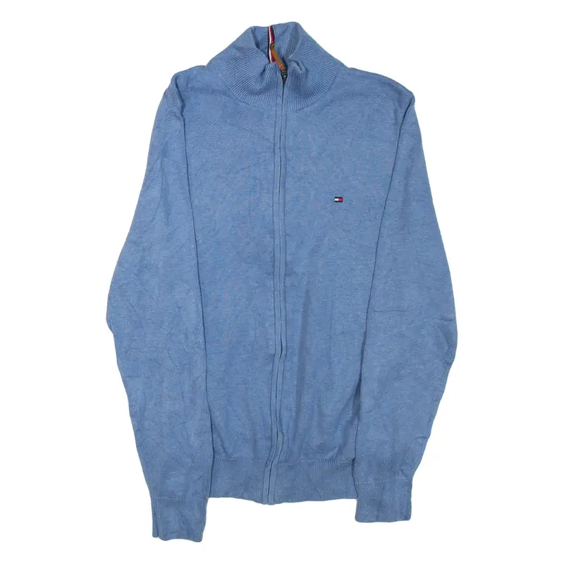 TOMMY HILFIGER Mens Jumper Blue High Neck Tight Knit S