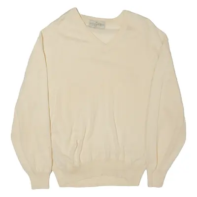 HALTON HARRY Womens Jumper Beige V-Neck Tight Knit L