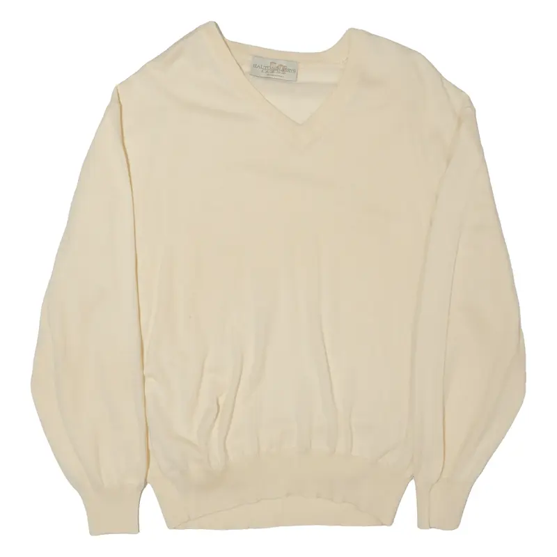 HALTON HARRY Womens Jumper Beige V-Neck Tight Knit L