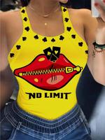 Women's Cartoon Lip Print Tank Top, Casual Sleeveless Top for Summer, Ladies Clothes for Daily Wear