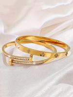 Fashionable Stainless Steel Rhinestone Bangle Bracelet for Women & Men, Elegant All-match Jewelry for Girls Gift, Female Clas...