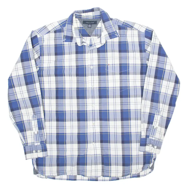 TOMMY HILFIGER Mens Shirt Blue Check Long Sleeve L