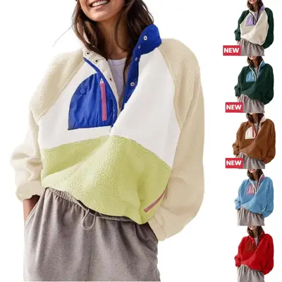 Tanming Womens Cropped Sherpa Fleece Pullover Zip Up Jacket with Pockets Soft Fuzzy Lightweight Warm FallFreshness Coat Outer...