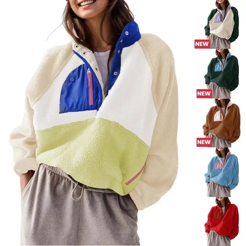 Tanming Womens Cropped Sherpa Fleece Pullover Zip Up Jacket with Pockets Soft Fuzzy Lightweight Warm FallFreshness Coat Outer...