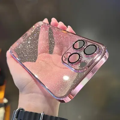 Glitter Star-shaped Phone Case with Lens Film, 1 Count Clear Fashion Phone Protective Case, Shockproof Anti-fall Phone Cover ...