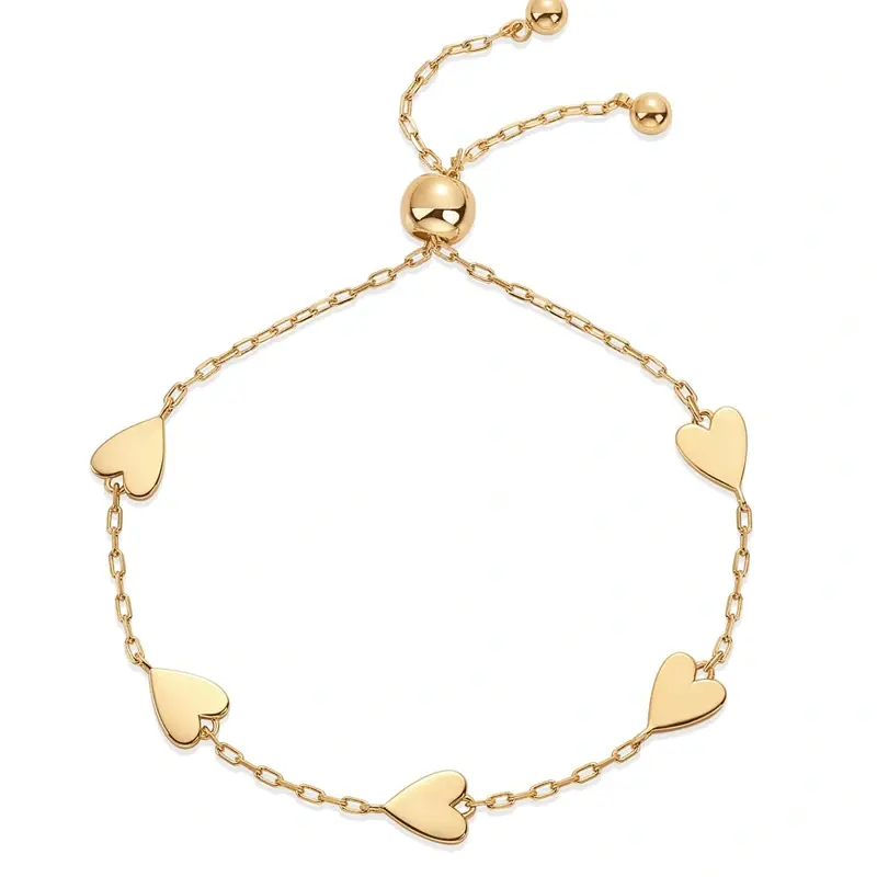 14K Gold Heart Paper Clip Chain Bracelet for Women