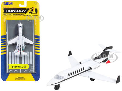 Private Jet Commercial Aircraft White with Black Tail N452IJ with Runway Section Diecast Model Airplane by Runway24