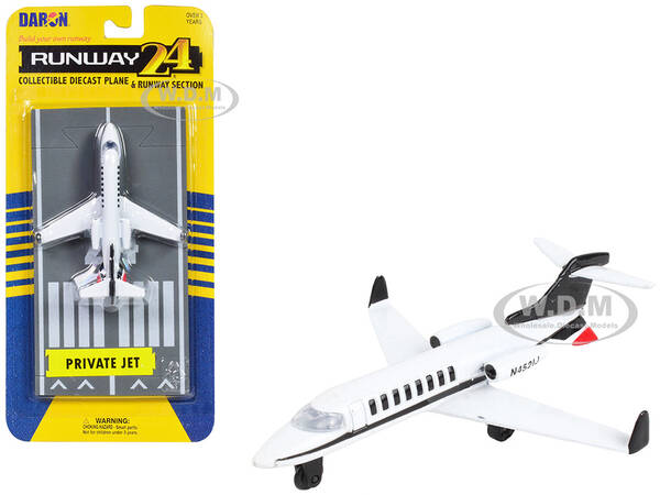Private Jet Commercial Aircraft White with Black Tail N452IJ with Runway Section Diecast Model Airplane by Runway24