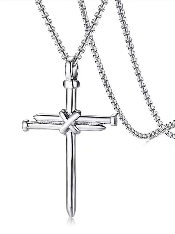 Men's Street Style Chain Necklace with Cross Design Pendant, 1 piece/2 pcs Casual Trendy Pendant Necklace