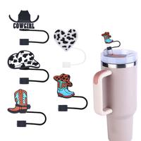 Cute Cowboy & Cowgirl Themed Design Straw Cap, 5 Counts Reusable Colorful Reusable Straw Cover, Cup Drinkware Accessories for...
