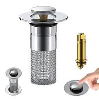 Universal Bathroom Sink Stopper, 1/2/4pcs Press Type Stainless Steel Sink Filter, Washbasin Instant Plug, Bathroom Gadgets fo...