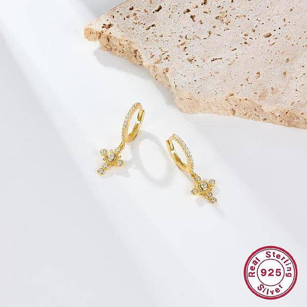 Cubic Zirconia Cross Dangle Hoop Earrings for Women