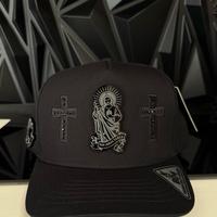 Saint Jude Black Plate Personalized Snapback Cap with Cross Design and Black Stones Detail