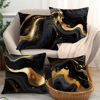 Black Gold Fluid Pillow Cover 4PCS Abstract Fashion Simple Cushion Cover Birthday Gift Suitable for Porches, Courtyards, Sofa...