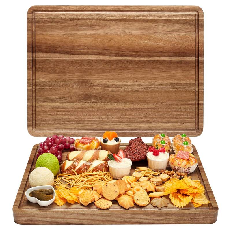 Garvee Acacia Wood Cutting Board 20x15 Reversible Juice Groove Side Handles Durable Kitchen Gift