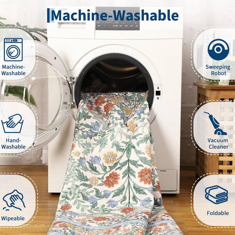 Garvee 8x10 Area Rugs for Living Room, Washable Large Floral Rug Non Slip, Soft Flower Birds Low-Pile Floor Indoor Carpet for...