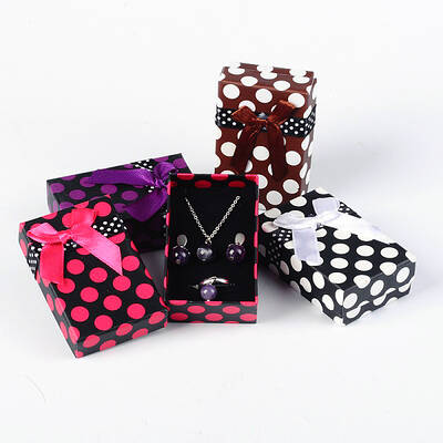 Valentines Day Presents Packages Rectangle Polka Dot Printed Cardboard Jewelry Boxes