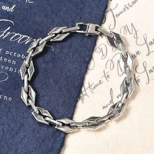 304 Stainless Steel Rhombus Link Chain Bracelets for Women Men