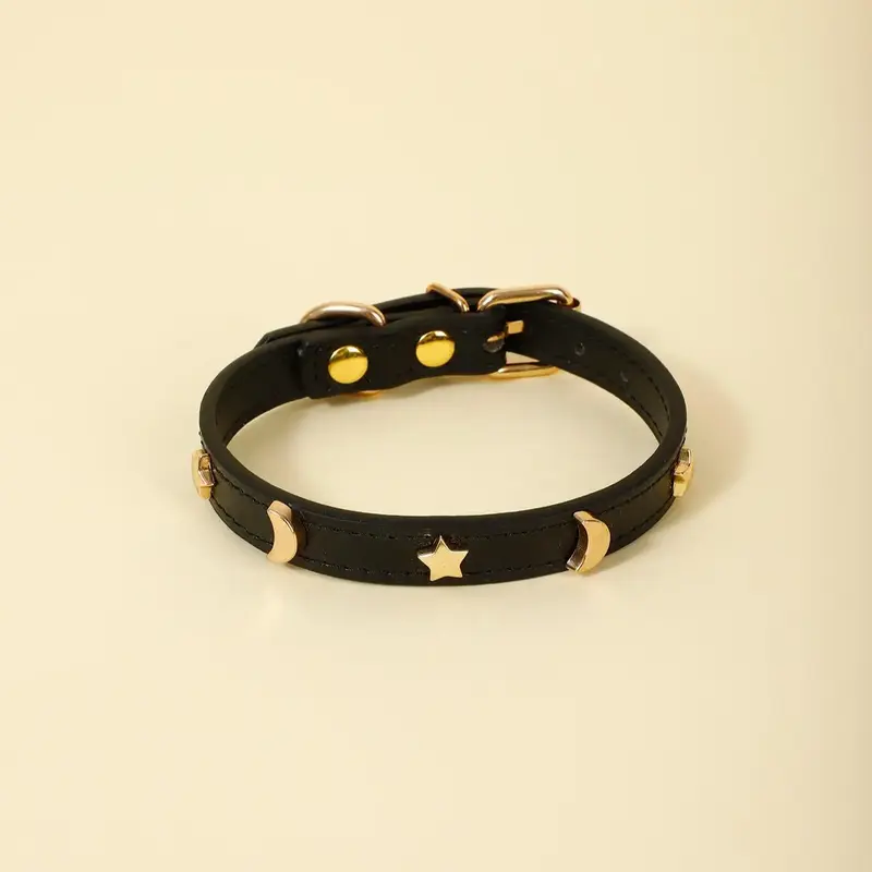 Star & Moon Decor Pet Collar, Adjustable PU Leather Pet Necklace, Fashionable Pet Choker For Cats Dogs