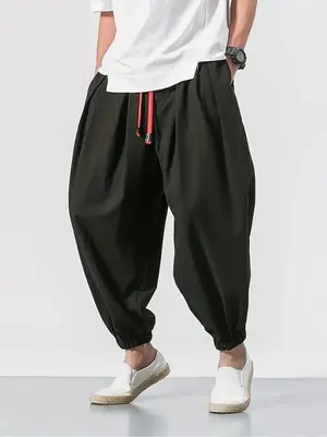 Men's Solid Pocket Drawstring Waist Jogger Pants, Casual Comfy Loose Trousers for Spring & Fall, Men's Bottoms for Daily We...