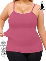【Plus Size】Solid Color Seamless Cami Top, Casual Comfy Breathable Spaghetti Strap Sleeveless Top for Daily Wear, Women's ...