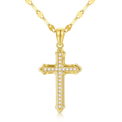 14K Gold Diamond Cross Pendant Necklace