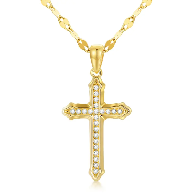 14K Gold Diamond Cross Pendant Necklace