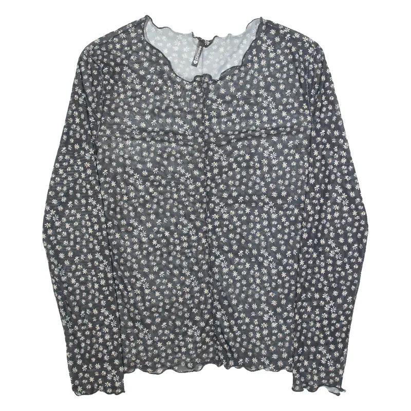 CHICOREE Mesh Womens Printed Top Black Long Sleeve Floral M