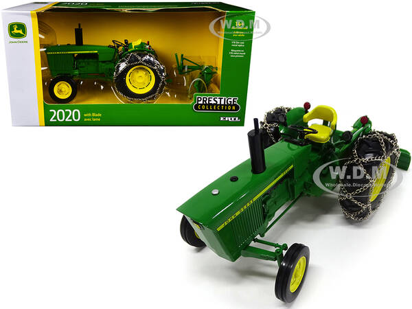 John Deere 2020 Tractor with Tire Chains and Blade Green Prestige Collection 1/16 Diecast Model by ERTL TOMY