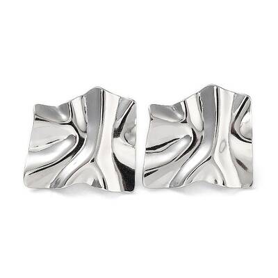 Non-Tarnish 304 Stainless Steel Textured Square Ear Studs for Women