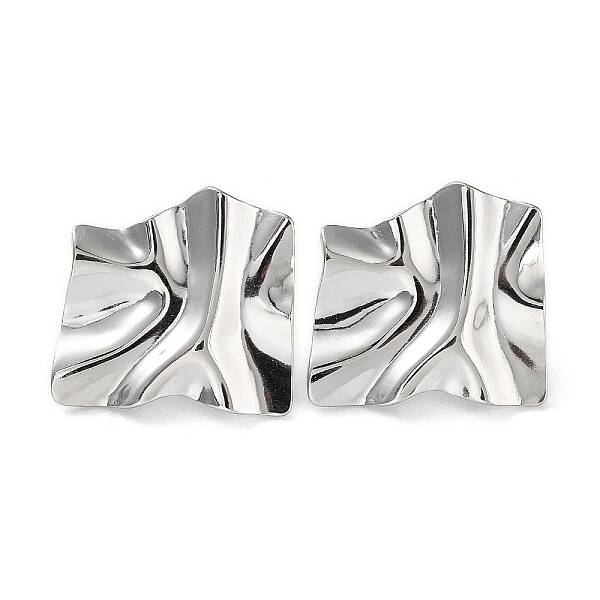 Non-Tarnish 304 Stainless Steel Textured Square Ear Studs for Women