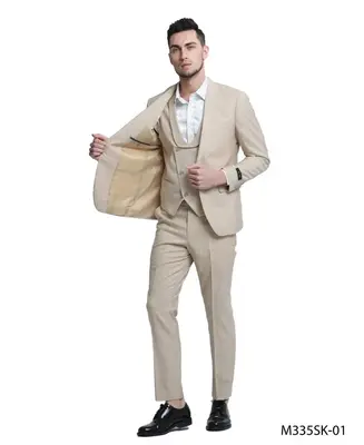 Tazio Men's 3 Piece Skinny Fit Suit  Textured Solid Fabric