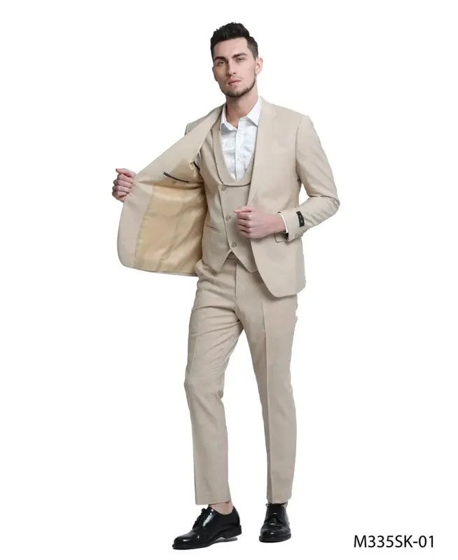 Tazio Men's 3 Piece Skinny Fit Suit  Textured Solid Fabric